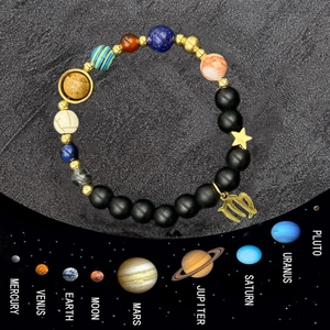 Bracciale sistema solare con pietre naturali dei pianeti e ciondoli zodiacali