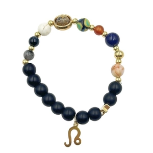 Bracciale di perle in pietre naturali sistema solare con ciondolo zodiacale del Leone