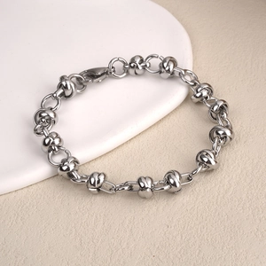 Hip hop titanium steel silver chain necklace with blue sapphire and rope knot metal beads