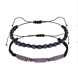 Set di bracciali in ametista fatti a mano con corda intrecciata nera regolabile per coppie