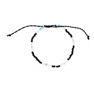 Bohemian handmade beaded hoop earrings with blue white and black beads for women