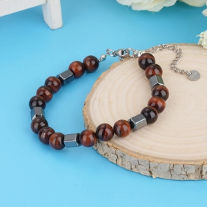 8mm tiger eye stone bracelet with stainless steel chain and magnetic hematite beads