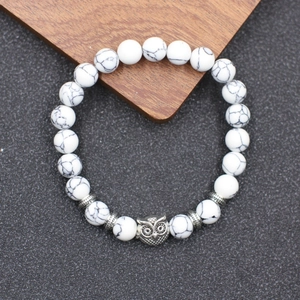 Bracelet Perles Hibou Vintage en Pierre Naturelle Alliage Bois pour Hommes Femmes Bijoux Élastiques Bohème Yoga Cadeau