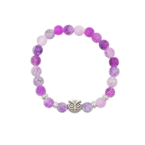 Bracelet fait main en perles d'agate dragon violette avec pendentif hibou en argent rétro