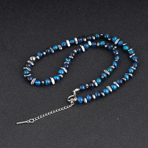 Unisex kralenketting van blauw tijgeroog met verstelbare roestvrijstalen karabijnsluiting