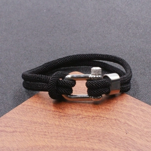 Men Fashion Stainless Steel U-Shaped Horseshoe Buckle Bracelet Milan Rope Braided Double Layer Outdoor Jewelry Casual Bangle