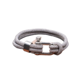 Men's double-layer grey braided Milan rope bracelet with silver stainless steel U-buckle