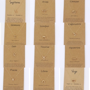 Collar Con Colgante de Doce Constelaciones Signo del Zodíaco para Mujer Collar de Cadena de Aleación Chapado en Oro Con Tarjeta de Regalo