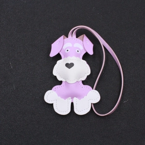 Cute purple and white leather Schnauzer dog keychain charm for bags with hand stitching