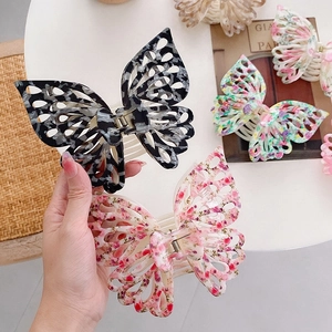 Large Butterfly Hair Claw Clip Plastic Double Layer Hollow Out Floral Printed Shark Clip Fashion Hair Accessory For Women