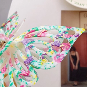 Floral print butterfly hair claw clip with cutout design for elegant women's hairstyling