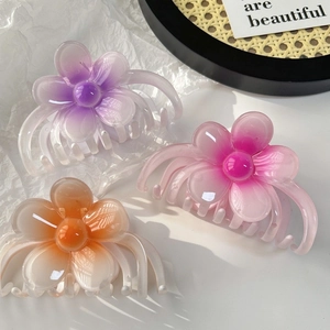 Pinces à cheveux en forme de fleur de frangipanier dégradée, violet, rose et orange
