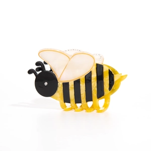 Elegant acetate bee hair claw clip with yellow black stripes and crystal rhinestones