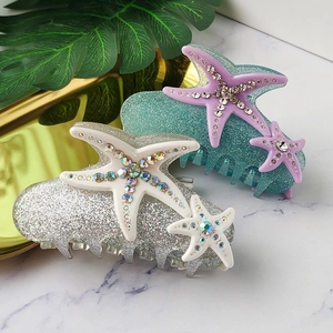 Starfish Hair Claw Clip For Women Rhinestone Sparkling Glitter Acrylic Shark Clip Fashion Sea Life Hair Accessories
