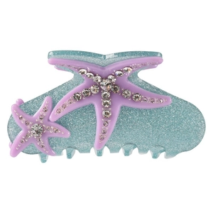 Sparkling starfish hair claw clip with blue glitter finish and rhinestone accents