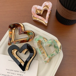 Vintage Hollow Heart Cellulose Acetate Hair Claw Clip Marble Pattern Alloy Metal Shark Clip For Women Hair Accessories