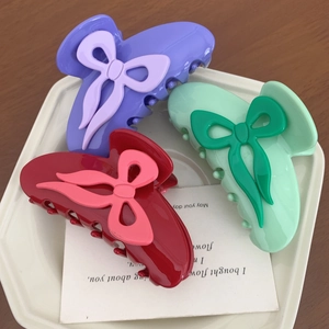 Lot de 3 pinces à cheveux style Y2K avec nœuds colorés en violet, menthe et rouge