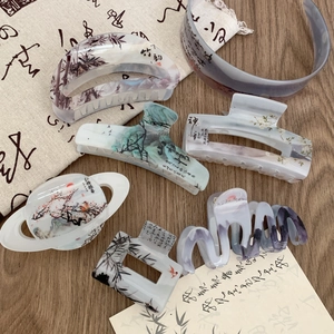 Elegantes Set aus Acryl-Haarklammern und Stirnband im chinesischen Tuschmalerei-Stil