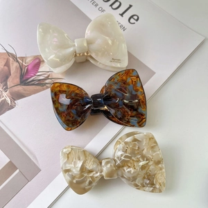 French Style Acetate Bow Hair Clip Elegant Marble Texture Large Hair Claw For Women Commute Daily Hair Styling Accessories