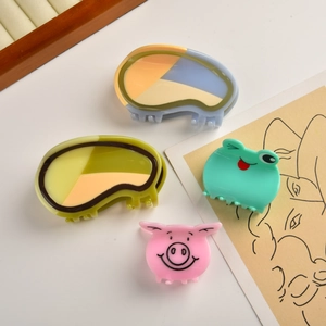 Cute acetate fruit and animal hair claws set including avocado colors and pig shapes
