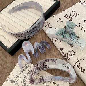 Elegantes chinesisches Haarklammer-Set aus Acryl mit Tusche- und Bambusmustern