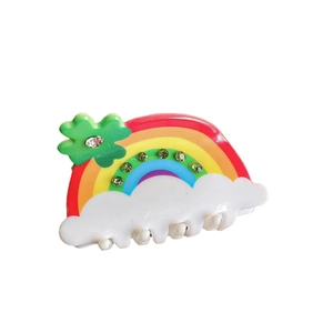 Molletta per capelli arcobaleno con quadrifoglio verde e strass per acconciature