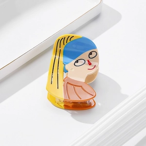 Artistic Girl with a Pearl Earring acetate hair claw clip on a modern white background