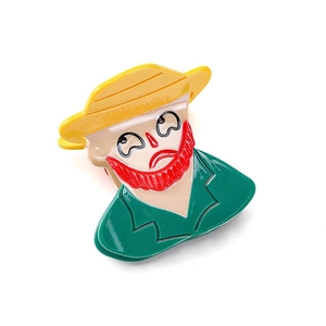 Artistic Van Gogh acetate hair claw clip with yellow hat and red beard design