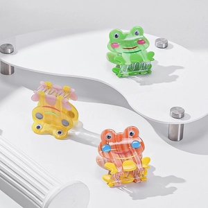 Pinces à cheveux grenouille mignonnes en acétate vertes, jaunes et orange décoratives