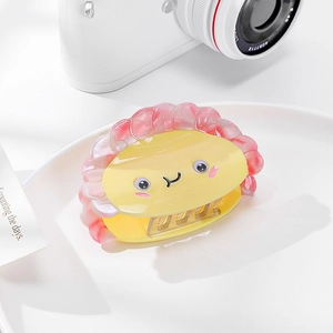 Pince à cheveux mignonne en acétate jaune avec visage souriant et bords roses