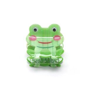 Pince à cheveux mignonne en forme de grenouille verte en acétate brillant au style cartoon