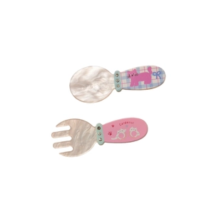 Set di 2 graziose clip a forma di cucchiaio e forchetta gatto con strass per bambine