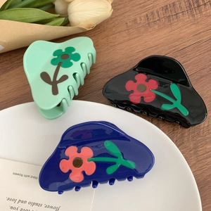 Eleganter Haarspange aus Acetat für Damen Süße Blumenmuster Hai-Clip Haarschmuck Mode Blumendruck Haargreifer Clip