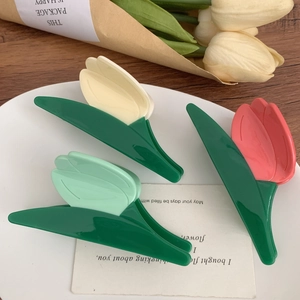 Pinces à cheveux élégantes en forme de tulipe en acétate crème, vert menthe et rose corail