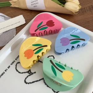 Lot de 4 pinces à cheveux à motif de tulipes en acétate pour femmes élégantes