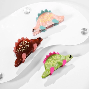 Pince à Cheveux Mignonne en Acétate de Cellulose Forme de Dinosaure Stégosaure avec Effet Marbré pour Femmes et Filles
