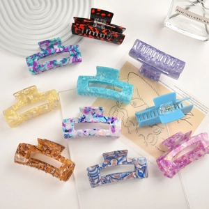 Set of 9 large square acetate hair claws in various marble and tortoiseshell patterns