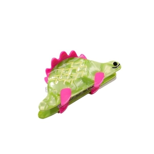 Pince à cheveux dinosaure en acétate vert avec détails rose fluo au style unique