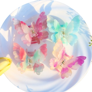 Lot de 4 pinces à cheveux papillon en résine acétate aux couleurs dégradées de macaron
