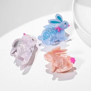 Cute Rabbit Shaped Acetate Hair Claw For Women Marble Texture Animal Design Handmade Shark Clip Fashion Hair Accessory