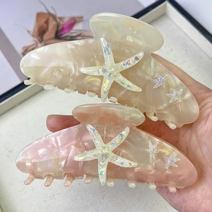 Large Acetate Sea Star Hair Claw Clip Starfish Shark Hairclip Ocean Theme Elegant Marble Hair Accessories For Women Hair Grip