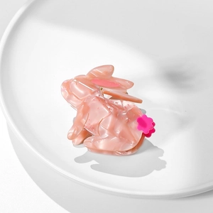 Cute pink acetate rabbit hair claw clip with marble texture for women stylish hair accessory