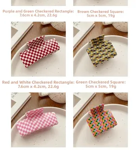 Detailed dimensions and weight for checkerboard pattern cellulose acetate hair claw clips