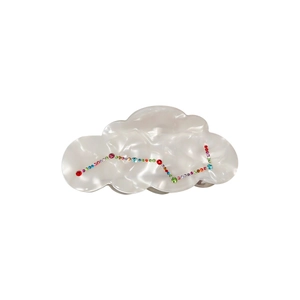 Cloud-shaped white acetate hair claw clip with colorful rhinestone constellation patterns