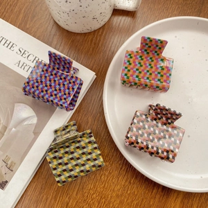 Checkerboard pattern square acetate hair claw clips with strong metal spring for women