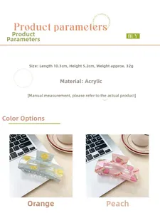Spécifications de taille pour pince à cheveux en acrylique de 10,3 cm à motif fruits