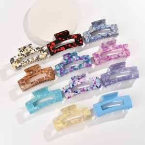 Large Acetate Hair Claw Clips Hollow Square Design Marble Tortoiseshell Pattern Hair Accessories For Thick Hair Women Girls