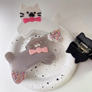 Pinces à cheveux en acétate en forme de chat mignon avec paillettes et nœuds papillon