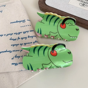 Lot de 2 pinces à cheveux dinosaure vert en acrylique pour un coiffage élégant