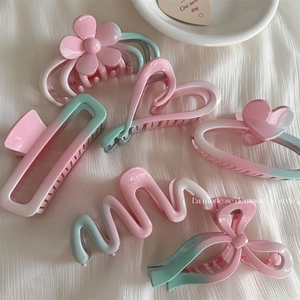 Gradient Pink Green Hair Clip Women Fashion Resin Flower Heart Bow Shark Clip Large Hair Claw Accessories For Daily Commute